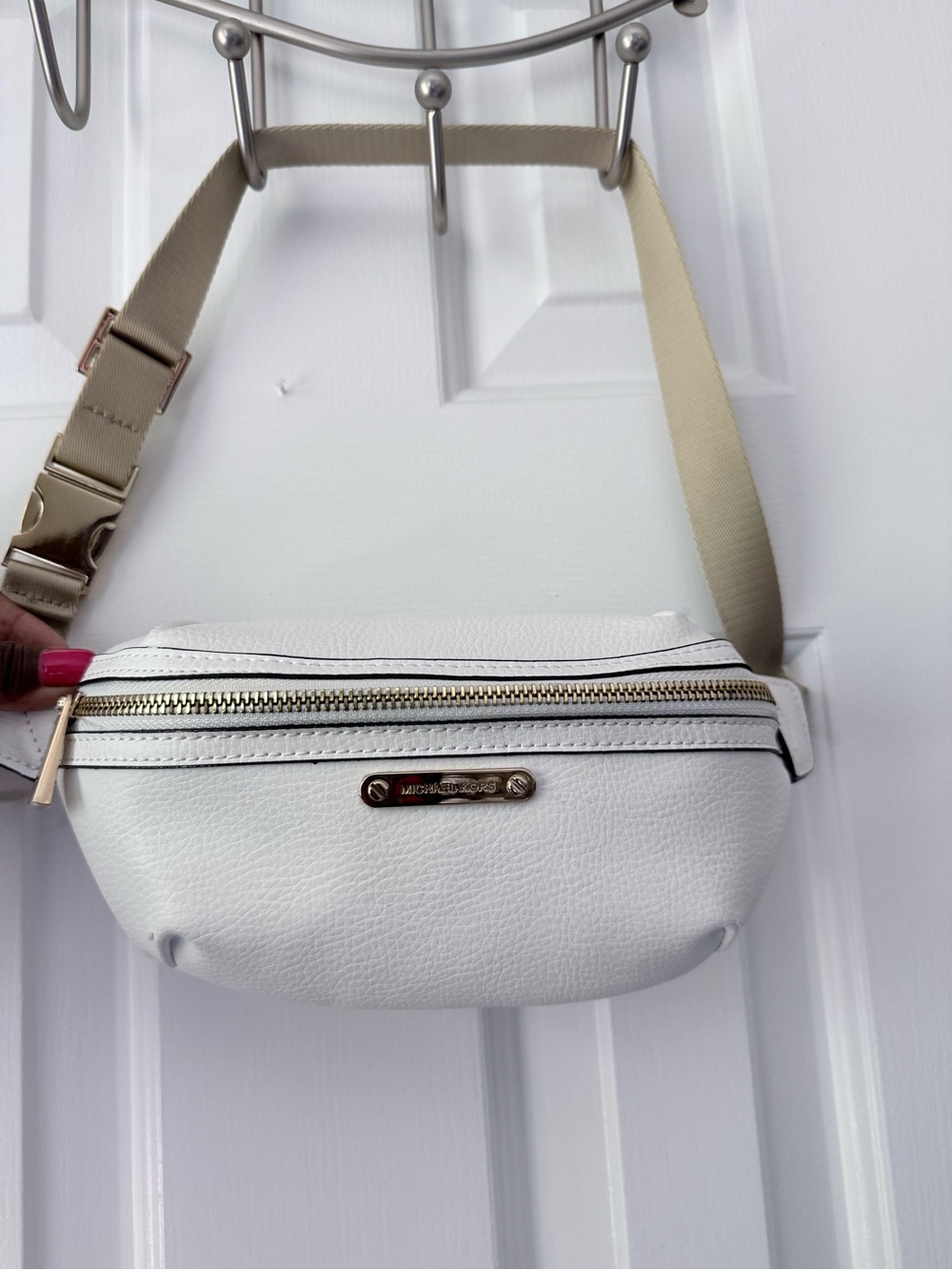 Michael Kors White Leather Mini Belt Bag with Gold Hardware